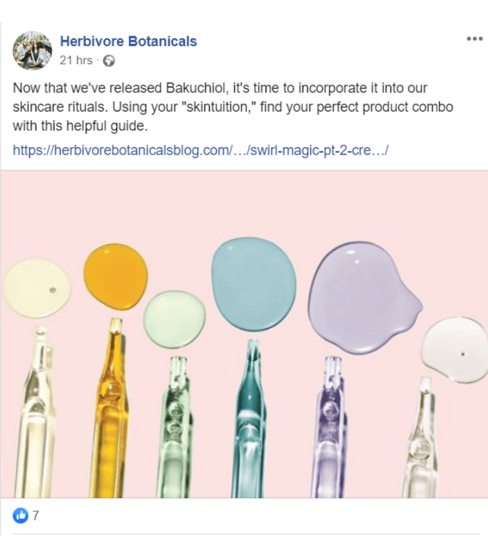 A Facebook post by Herbivore Botanicals to showcase tone of voice.