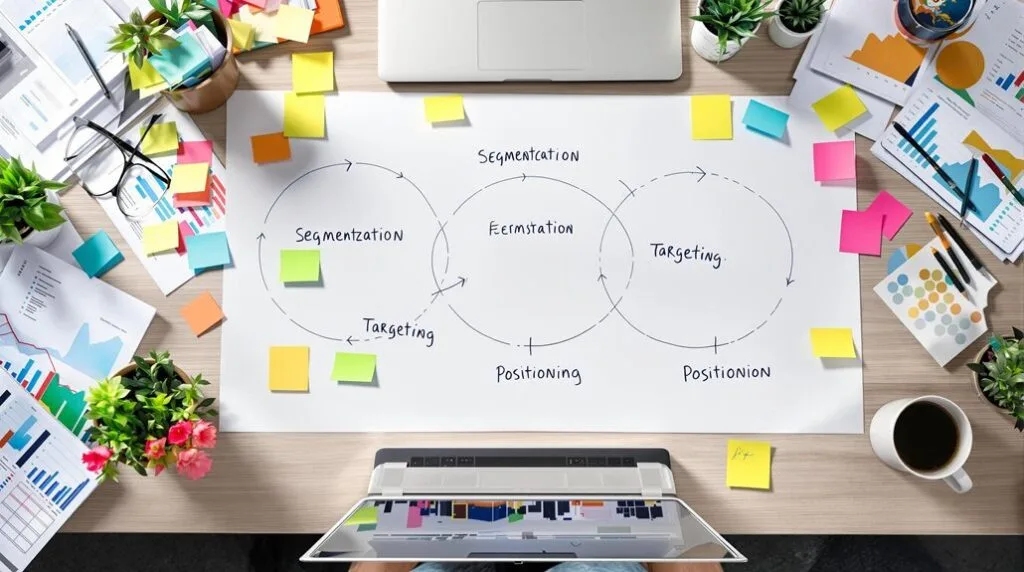 Desk with the STP Marketing Model mapped out on it