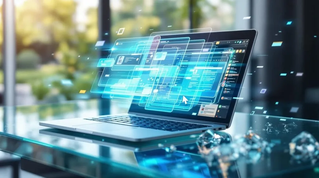 Laptop showing a dynamic website graphic