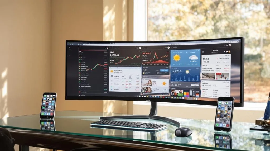 Monitor with various dynamic web elements on the screen.