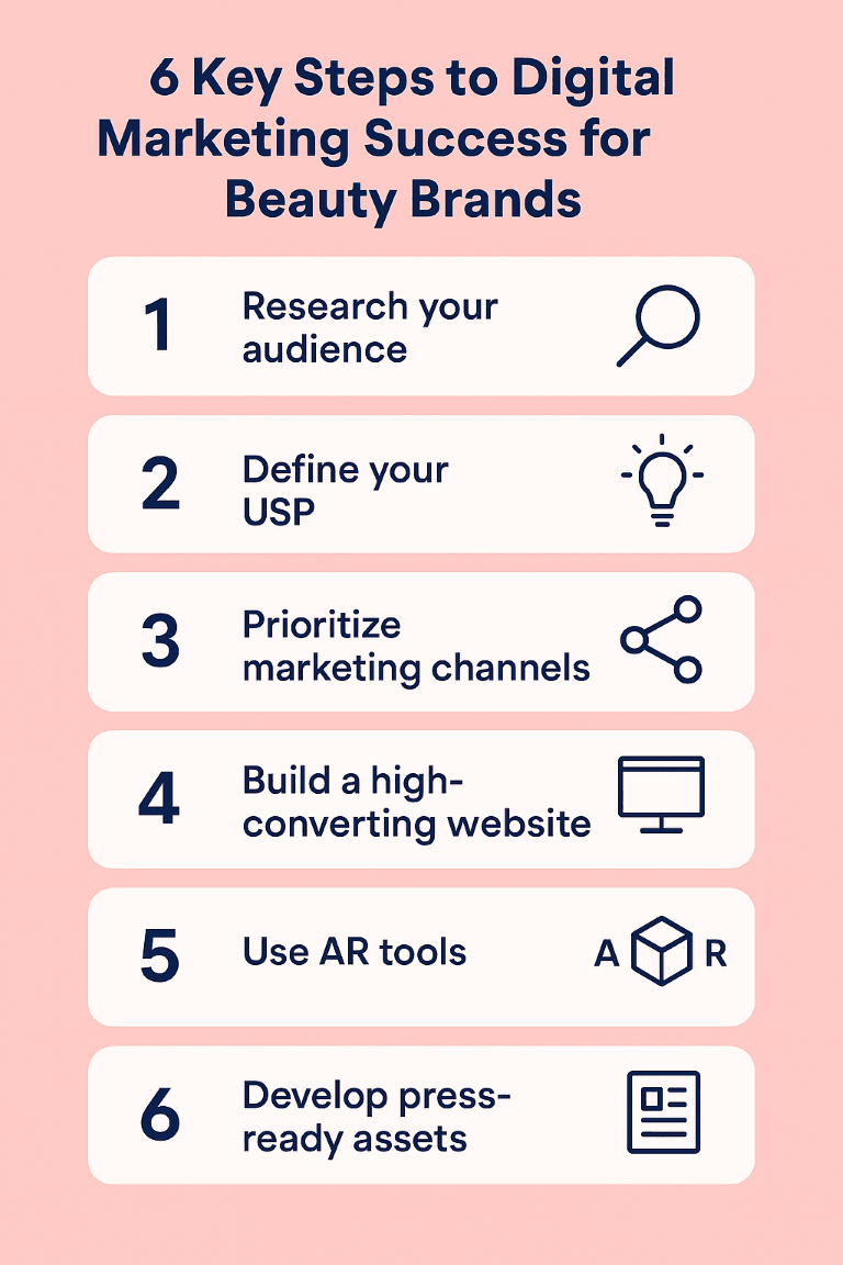 6 steps to digital marketing success for beauty brands infographic