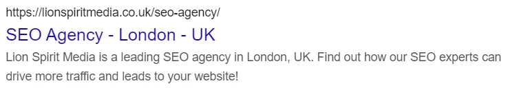 Search Engine Result page showing both the Title and Meta Tags