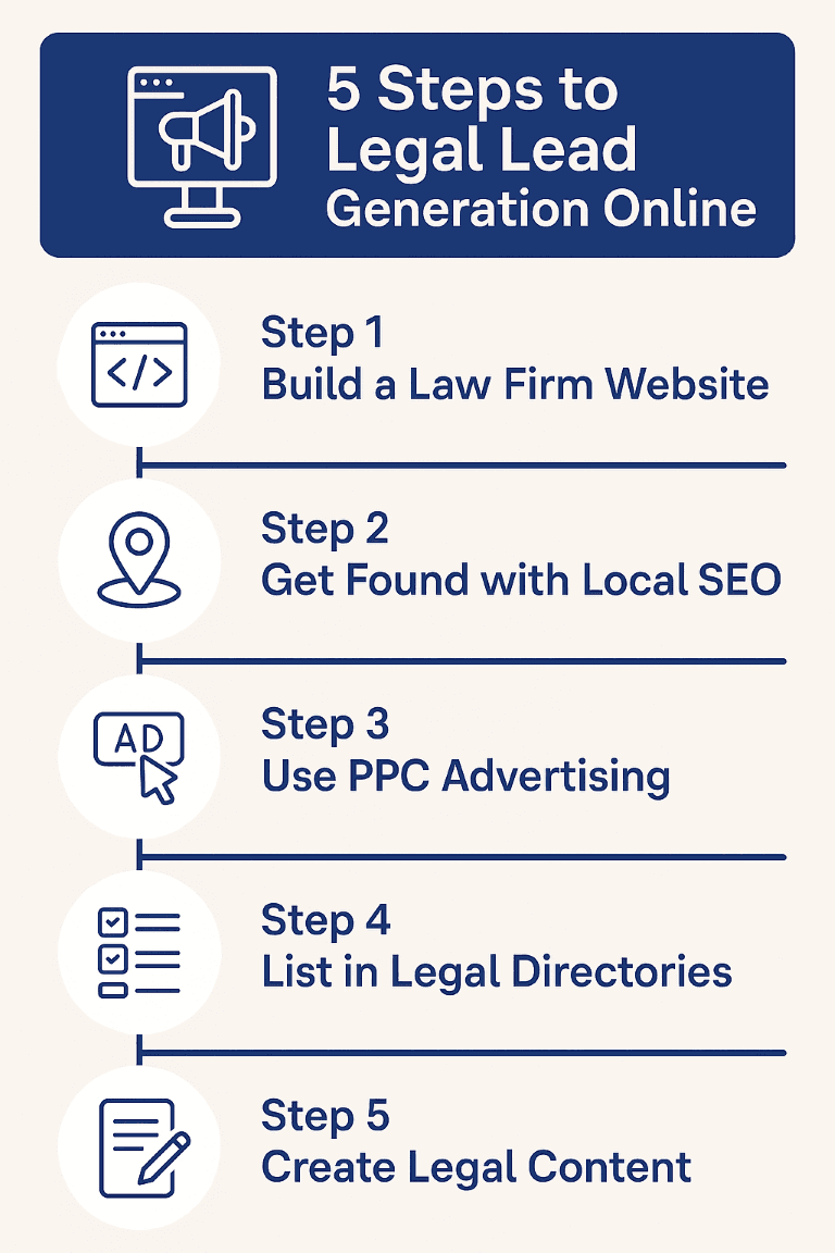 5 Steps to Legal Lead Generation online infographic